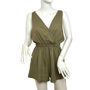 Cupshe Women’s Romper Beach Coverup XS Green Sleeveless V-Neck Elastic Waist